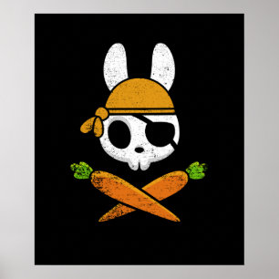 Poster Drôle lapin lapin de Pâques Pirate crâne et carott