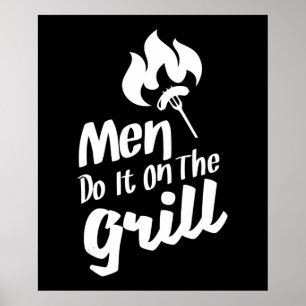 Poster Drôle Les Hommes Du BBQ Le Fument Sur Le Grill