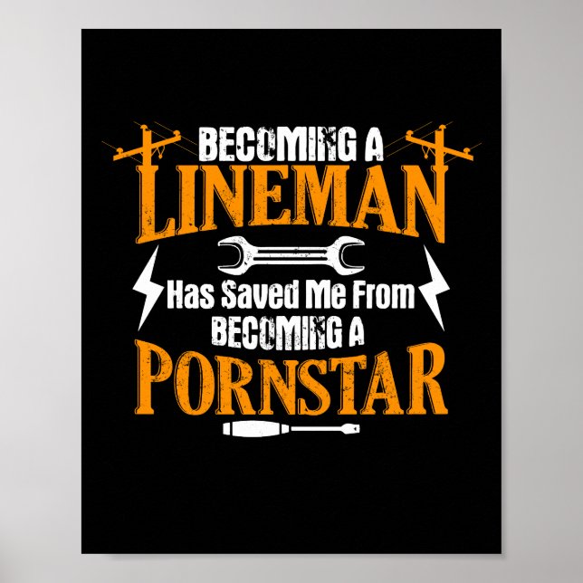 Poster Drôle Lineman Père Homme Câble électrique Linéaire (Devant)