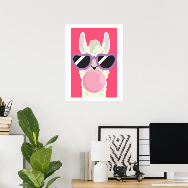 Poster drôle Llama avec Bubblegum pour la chambre  (Bureau à domicile)