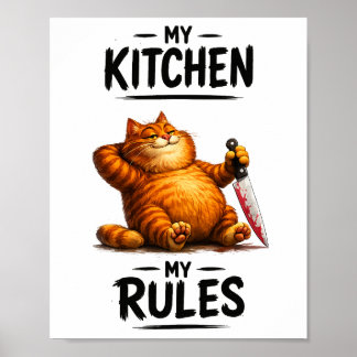Poster Drôle Ma Cuisine Mes Règles Chat Orange avec Coute