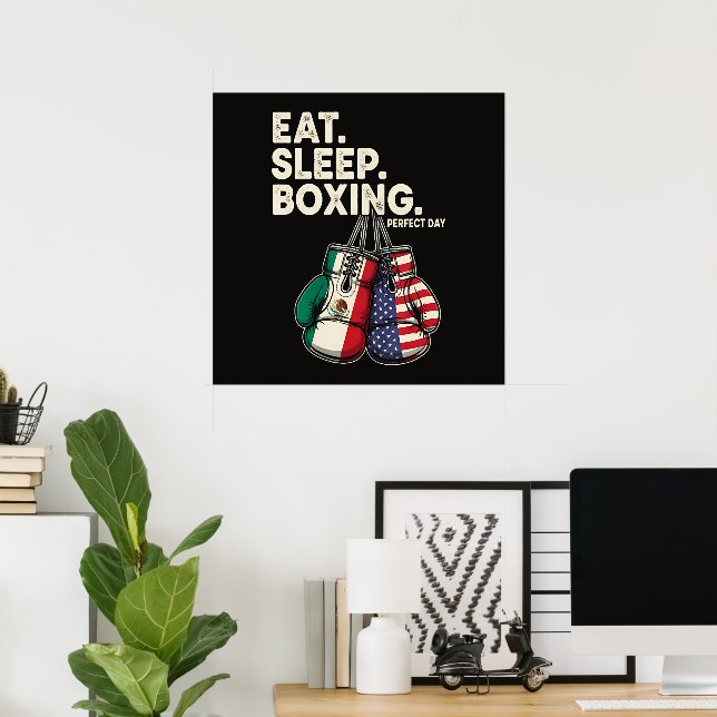 Poster Drôle Manger Dormir Répéter Boxe (Bureau à domicile)