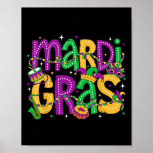 Poster Drôle Mardi Gras Parade Outfit Jester Hommes Casqu