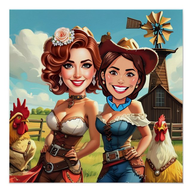 Poster Drôle Mariée pour être Cowgirls Caricature (Devant)