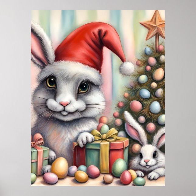 Poster Drôle Mauvais ajustement lapins de Noël de Pâques (Devant)