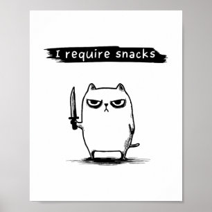 Poster Drôle Mème Chat J'Ai Besoin Snacks Design Hommes F