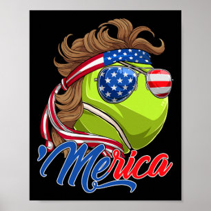 Poster Drôle Merica Tennis Ll Et Usa Drapeau Sungles 4 Ju