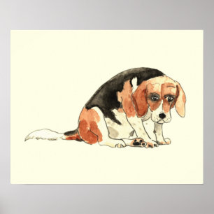 Poster Drôle mignon Beagle Chien Aquarelle Peinture
