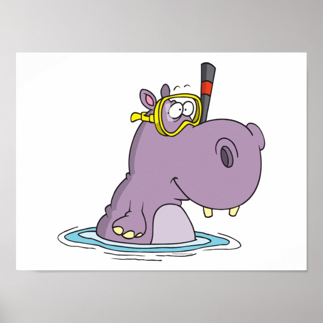 Poster drôle mignon snorkeling nage hippo (Devant)