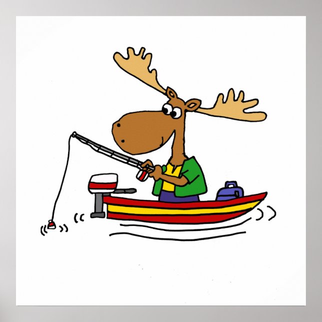 Poster Drôle Moose Fishing Cartoon (Devant)