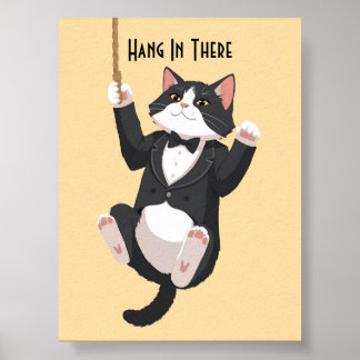 Poster Drôle motivation accrochez-vous là chat
