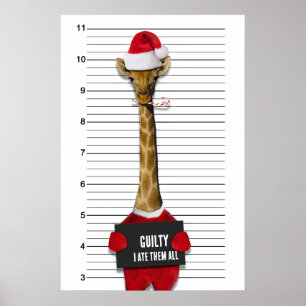 Poster Drôle Mugshot Noël Culpabilité Giraffe