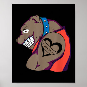 Poster Drôle Musculaire Chien à Chien J'aime maman Tattoo