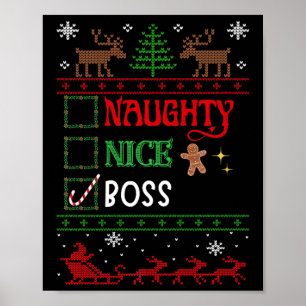 Poster Drôle Noël Nice Naughty Liste Noël Boss