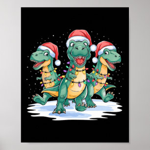 Poster Drôle Noël Père Noël Reindeer mignon Dinosaur Père