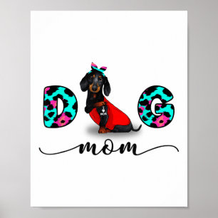 Poster Drôle noir Dachshund Tattoo Je t'aime Chien Maman 