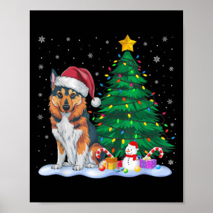 Poster Drôle Norvégien Elkhound Chien Xmas Lumières Arbre