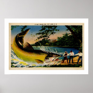 Poster Drôle pêche vintage exagérée