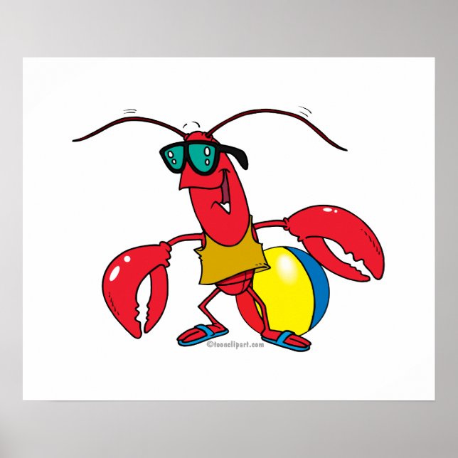 Poster drôle plage aller homard dessin animé (Devant)