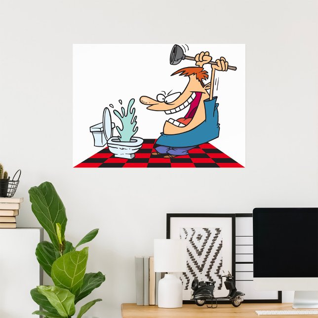 Poster Drôle Plomber Débloquant Une Toilette (Créateur téléchargé)