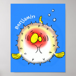 Poster Drôle poisson poivron porc-épic caricature poisson