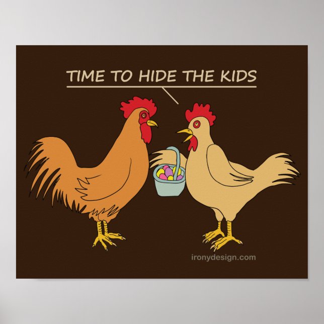 Poster Drôle Poulet de Pâques Chasse aux Oeufs Cartoon Br (Devant)