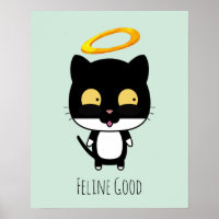 Drôle Pun Chat Noir Avec Un Carton En Halo D'Or