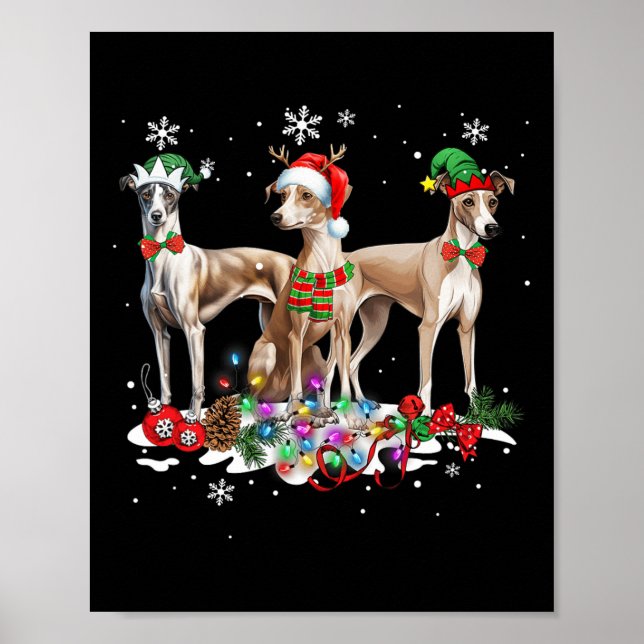 Poster Drôle Pyjama Chien Whippet Chien de Noël (Devant)