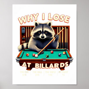 Poster Drôle Raccoon Pourquoi Je Perds À Billiards Joueur
