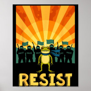 Poster Drôle Résister Grenouille de Portland Manifestatio
