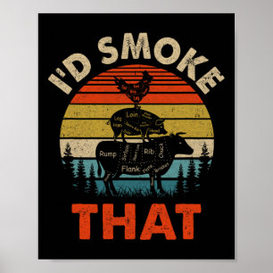 Poster Drôle Retro Bbq Fumeur Chef Fumeur Papa Je Fumerai