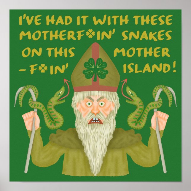 Poster Drôle Saint Patrick's Day Snakes Joke Green Irish (Devant)
