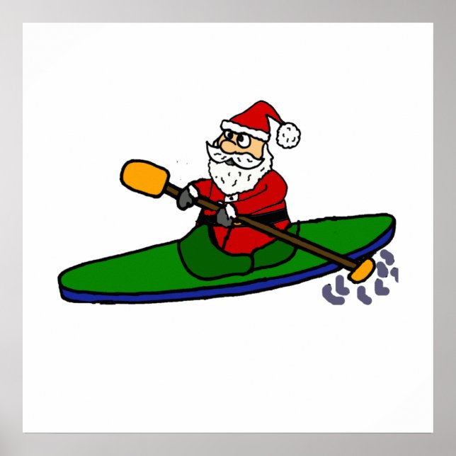 Poster Drôle Santa Claus Kayaking Cartoon de Noël (Devant)
