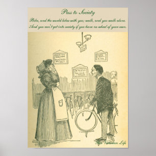 Poster Drôle scène cycliste victorienne
