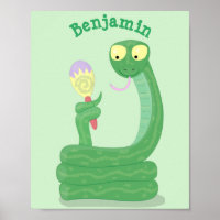 Drôle serpent vert avec caricature maraca