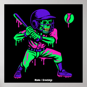 Poster Drôle Skeleton Batting Glace Cream Driving Basebal
