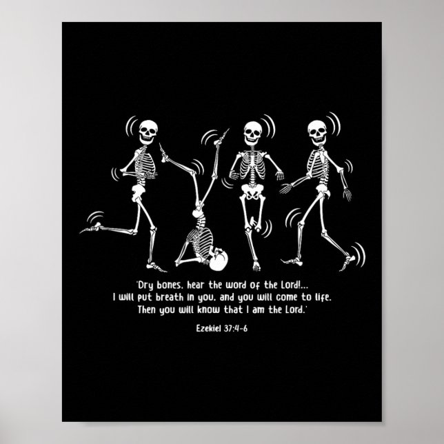 Poster Drôle Skeleton Danser Des Os Sèches Vivants Hallow (Devant)