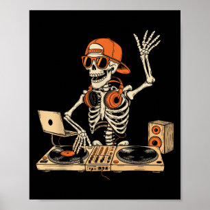 Poster Drôle Skeleton Dj Halloween Costume Musique Amateu