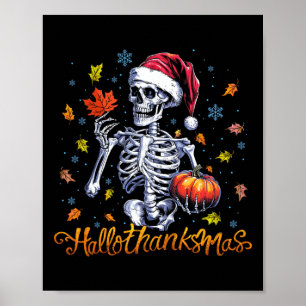 Poster Drôle Skeleton Halloween Mery Christmas Happy Hall