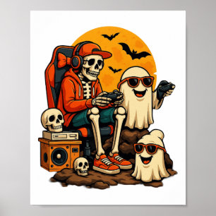 Poster Drôle Skeleton jeu vidéo Halloween jeu Gamer B