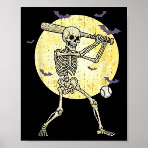 Poster Drôle Skeleton Jouer Baseball Drôle Halloween Me