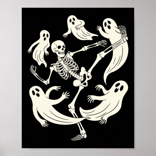 Poster Drôle Skeleton Karate Amateurs Éffrayant Halloween (Devant)