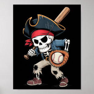 Poster Drôle Skeleton Pirate Baseball Halloween Costume B