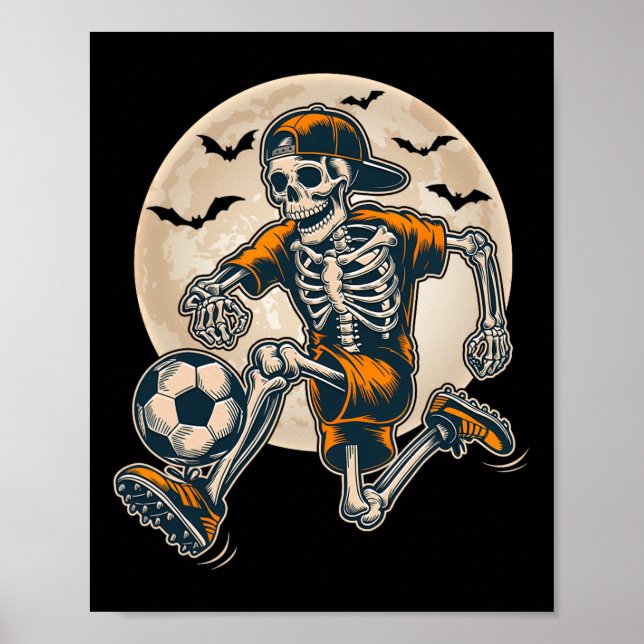 Poster Drôle Skeleton Soccer Hommes Garçons Enfants Hallo (Devant)