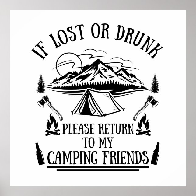 Poster Drôle slogan camper camping à boire des paroles (Devant)