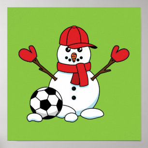 Poster Drôle Snowman avec balle de football