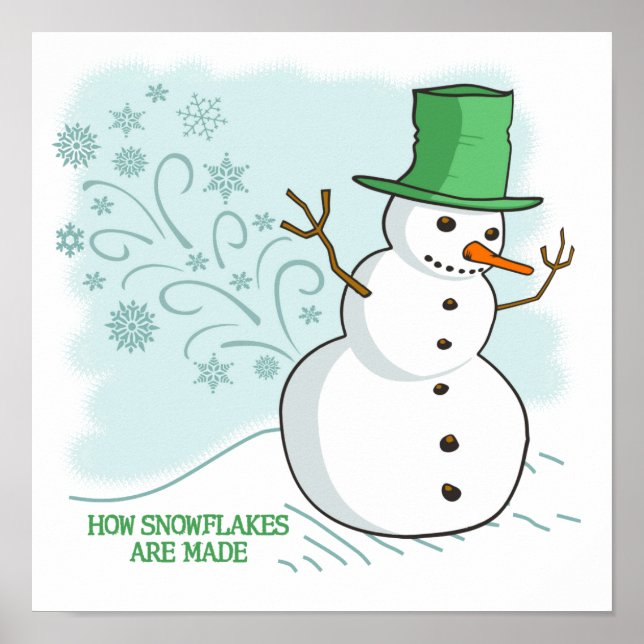 Poster Drôle Snowman Pâtes Snowflakes Dessin (Devant)