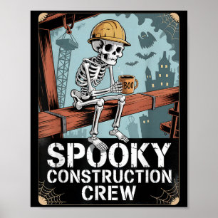 Poster Drôle Soky Skeleton Workers Halloween Construction