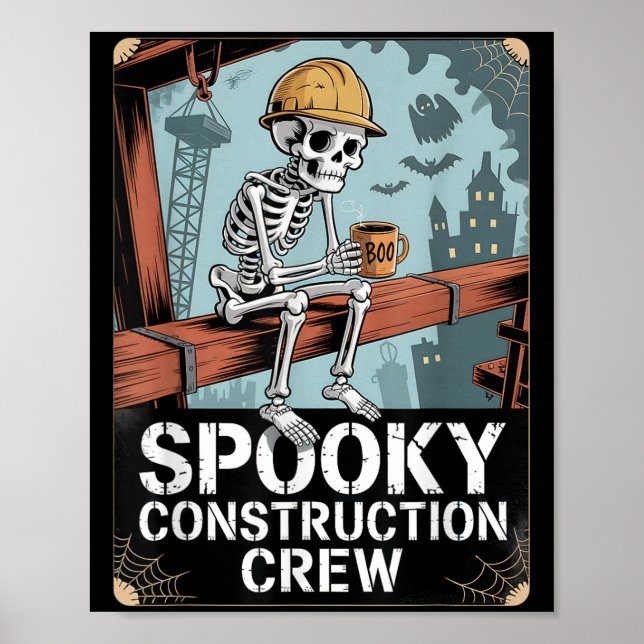 Poster Drôle Soky Skeleton Workers Halloween Construction (Devant)