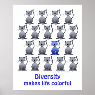 Poster Drôle Souriant Chat Diversité École Motivationnell